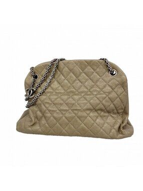 Chanel Shoulder Bag Quilted Caviar Leather Brown Silver